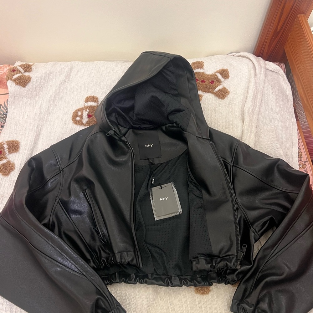 Black leather khy cropped jacket